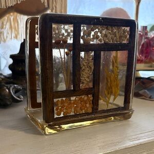 Vintage Resin Napkin Holder with Dried Flowers